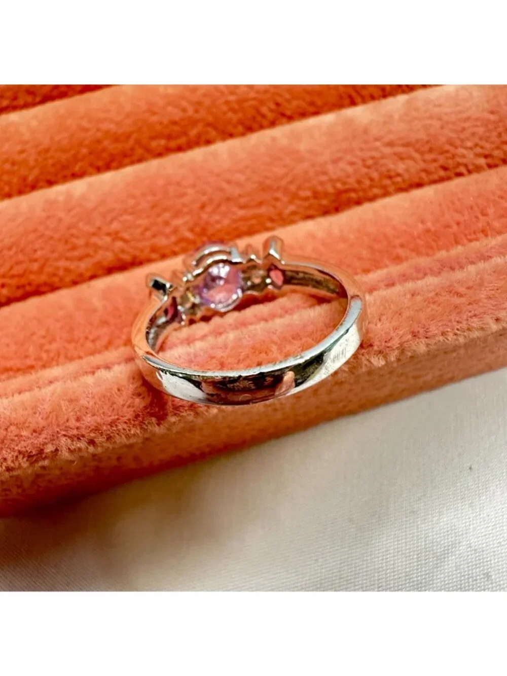 Silver-Tone Ring With Round & Marquise Cut Purple CZ Stones Size 7.5 - Picture 6 of 11